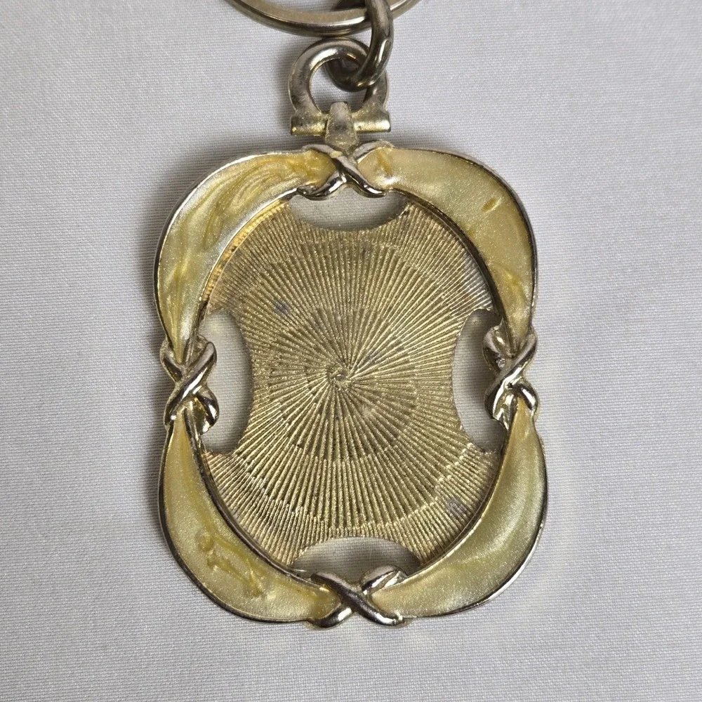 Photo Frame Keychain Charm Enamel Details Crown Mark Gold Tone Vintage 2